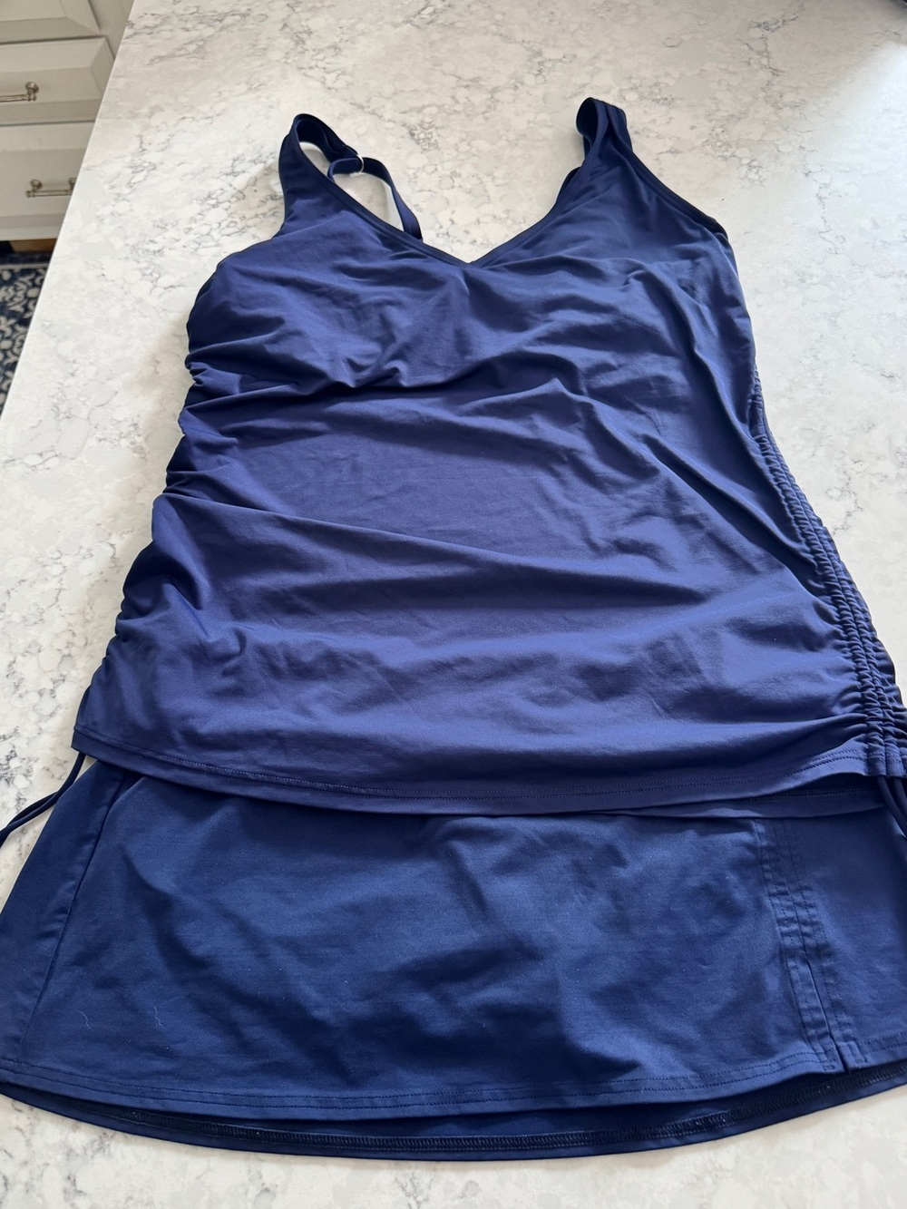 Lands’ End Navy Tankini Swimsuit Set Women’s Top 14 Bottom 12 Tummy Control Swim